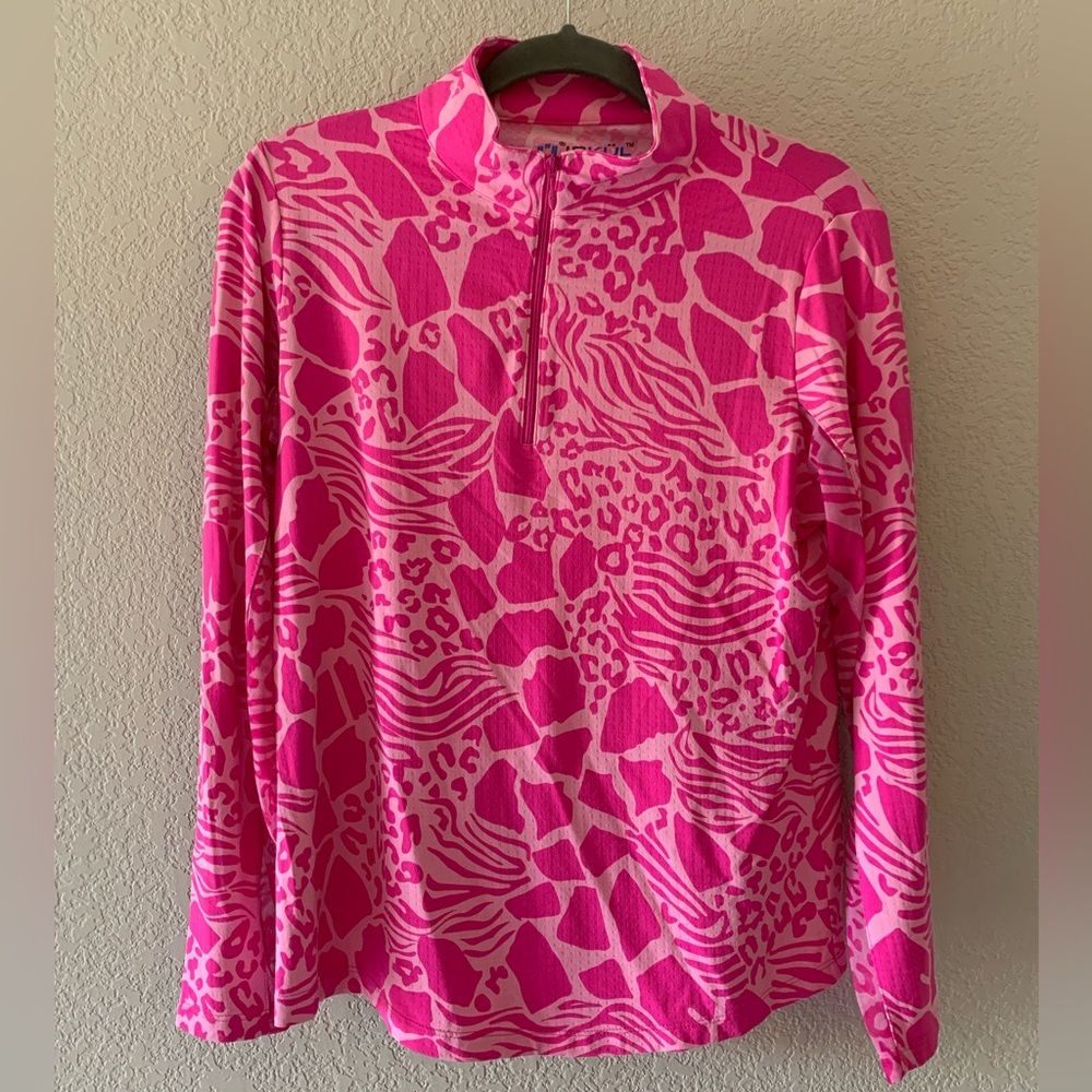 IBKUL Polo Top Medium Bianca Hot Candy Pink Animal Print UPF 50